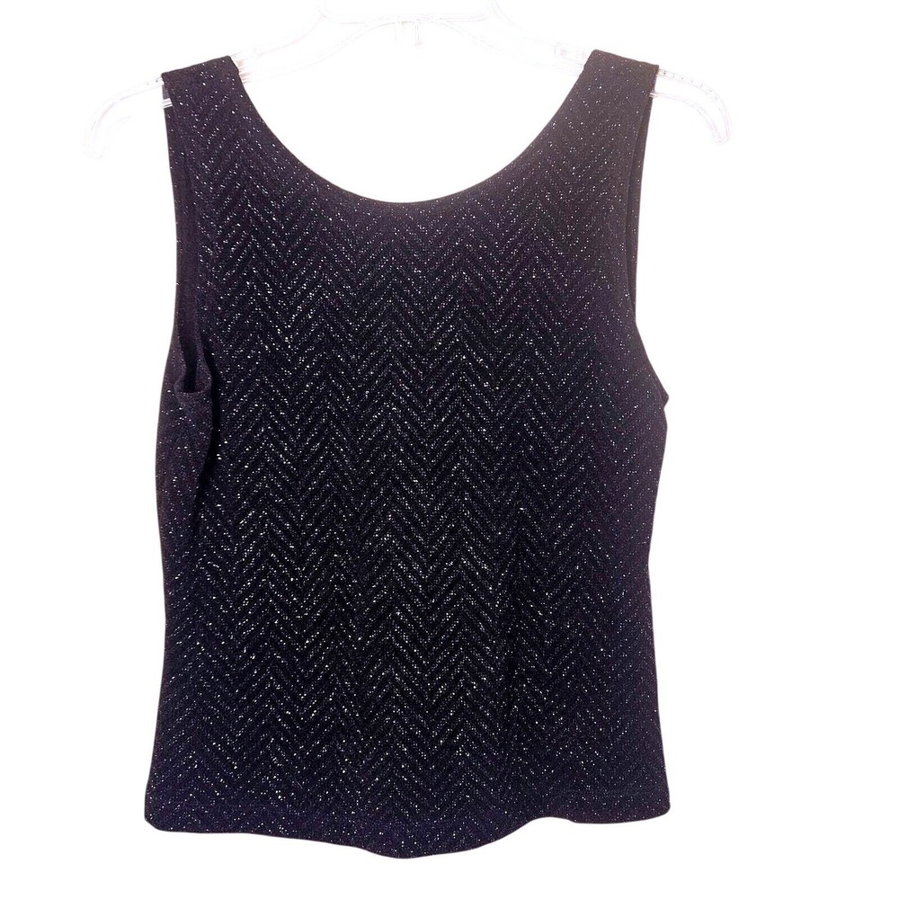 Apostrophe Black Silver Glitter Chevron Tank Top Small Y2K Sparkle Party Glam